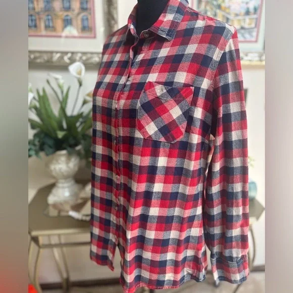 Field & Stream Red and Blue Plaid Buffalo Check Casual Barn Flannel Shirt Sz L - Picture 5 of 8